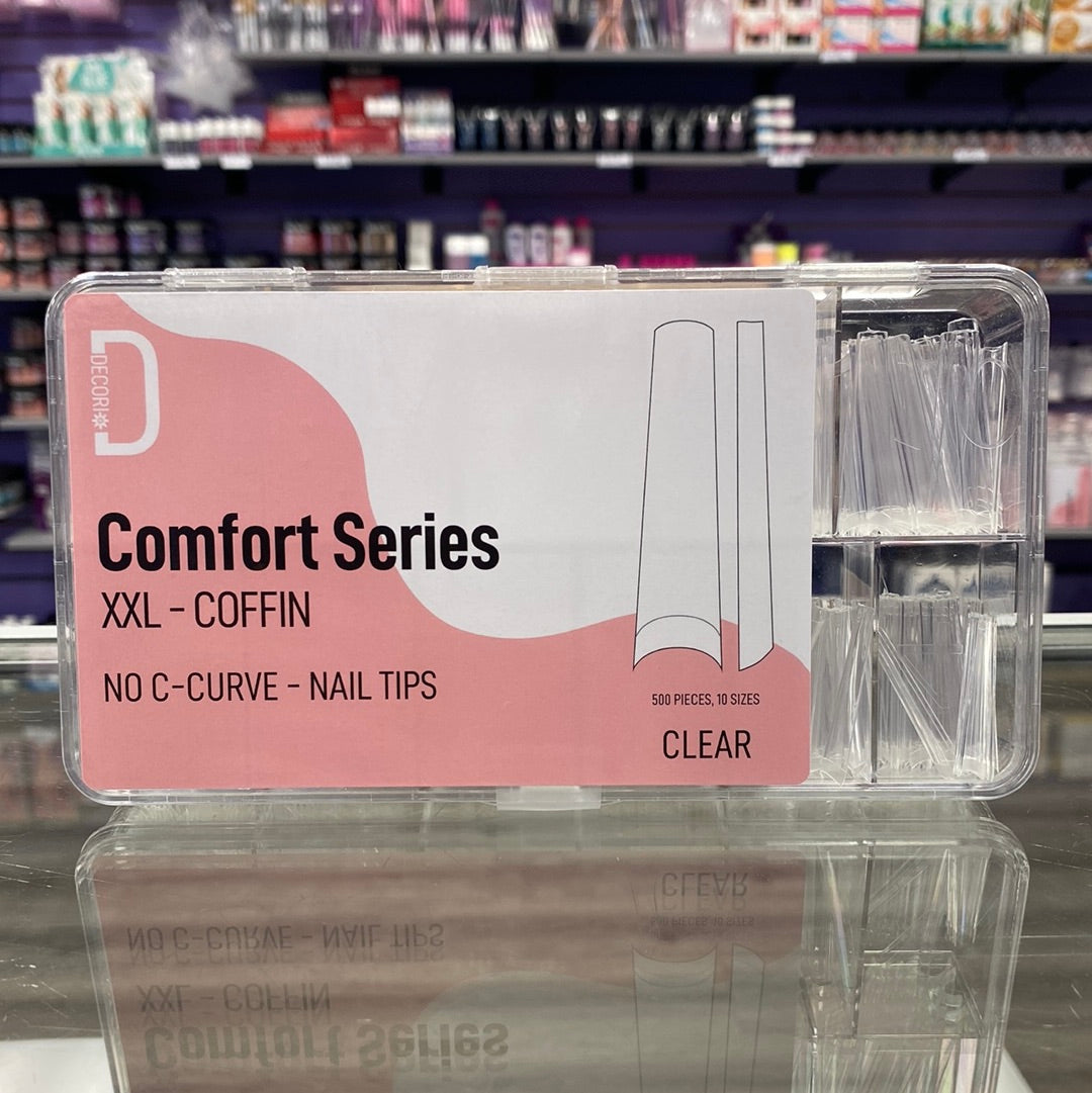 Decori Comfort Series XXL-Clear 500 PCs Nail Tip Box, No C Curve