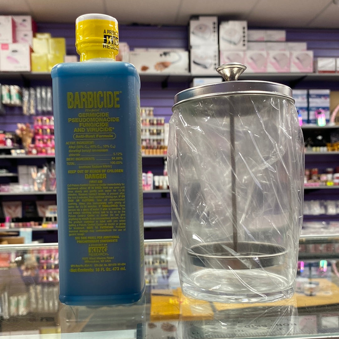 Clear Sterilizer Jar with 16 Oz Barbicide Bundle