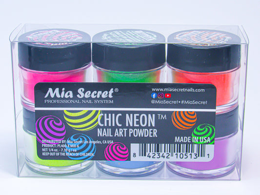 Mia Secret Chic Neon Nail Art Powder- 6 PCS