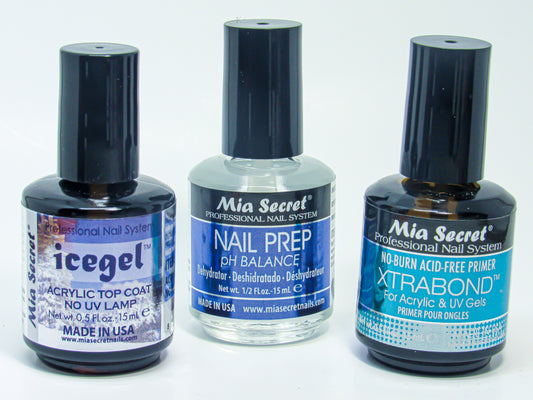 Mia Secret (3pc.)- Icegel Acrylic Top Coat (0.5oz), Xtrabond Primer (0.5oz), and Nail Prep (0.5oz)
