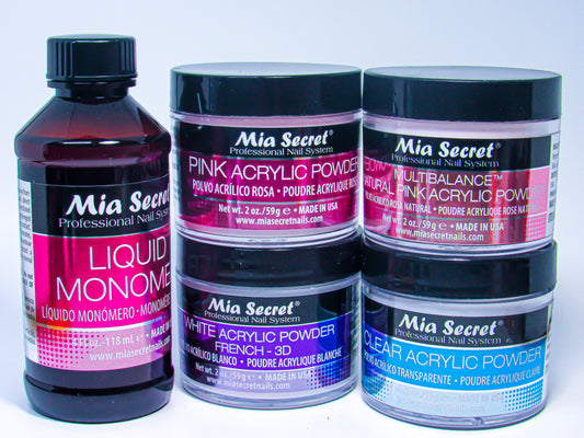 Mia Secret 4 oz Liquid Monomer + Acrylic Powder 2 oz Pink, Clear, White & Multibalance