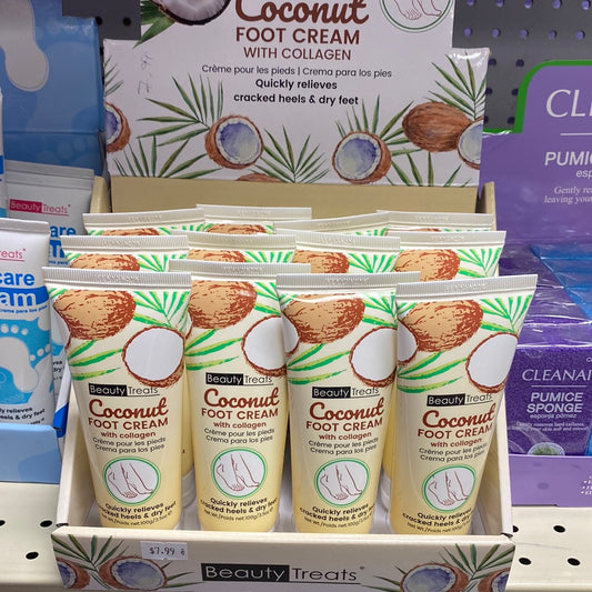Beauty Treats Coconut Foot Cream w Collagen 3.5 Oz