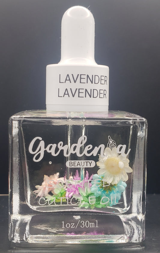 GARDENIA SCENTED CUTICLE OIL 1.OZ  LAVENDER WITH DROPPER (CLEAR LIQUID)