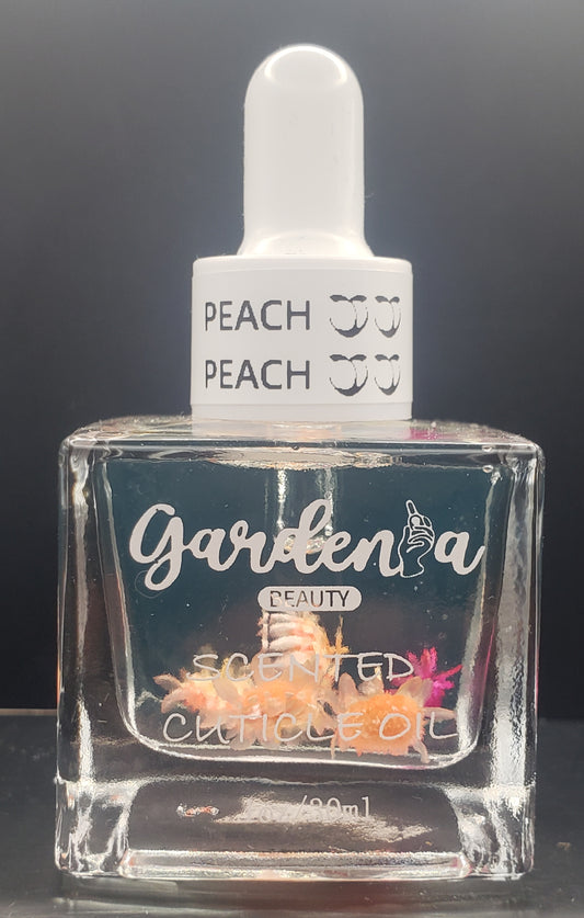 GARDENIA SCENTED CUTICLE OIL 1.OZ PEACH WITH DROPPER (CLEAR LIQUID )